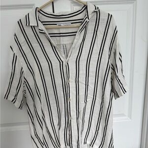 Zara Black and White Striped Linen Shirt
